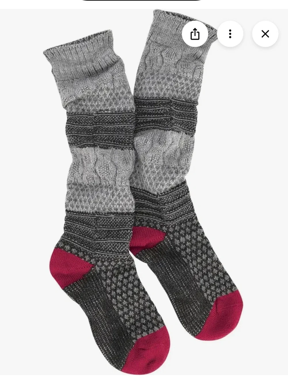 NWT Smartwool Popcorn Cable Knee High Socks Small Gray Red Merino Wool Cozy